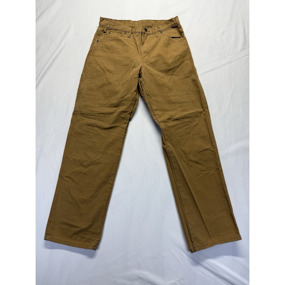 Dickies Pants Mens 32x31* Brown Canvas Carpenter Relaxed Workwear Missing Loop
